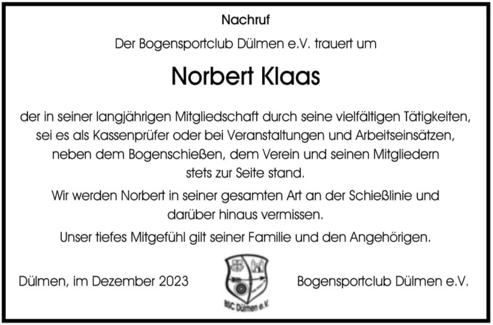 Nachruf NorbertKlaas